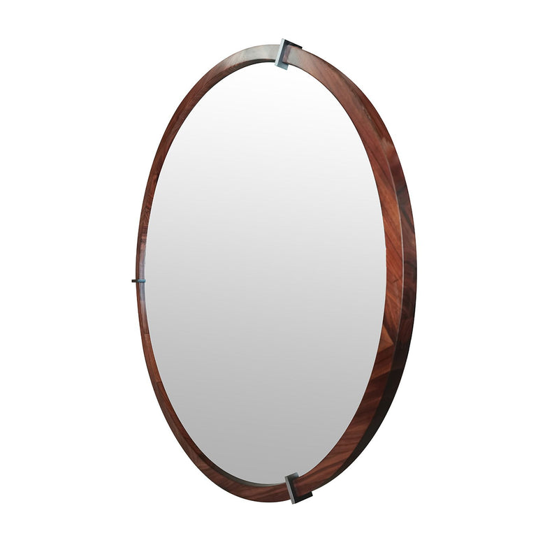 Hausen - Mid-Century Modern Round Accent Wall Mirror - Brown Walnut