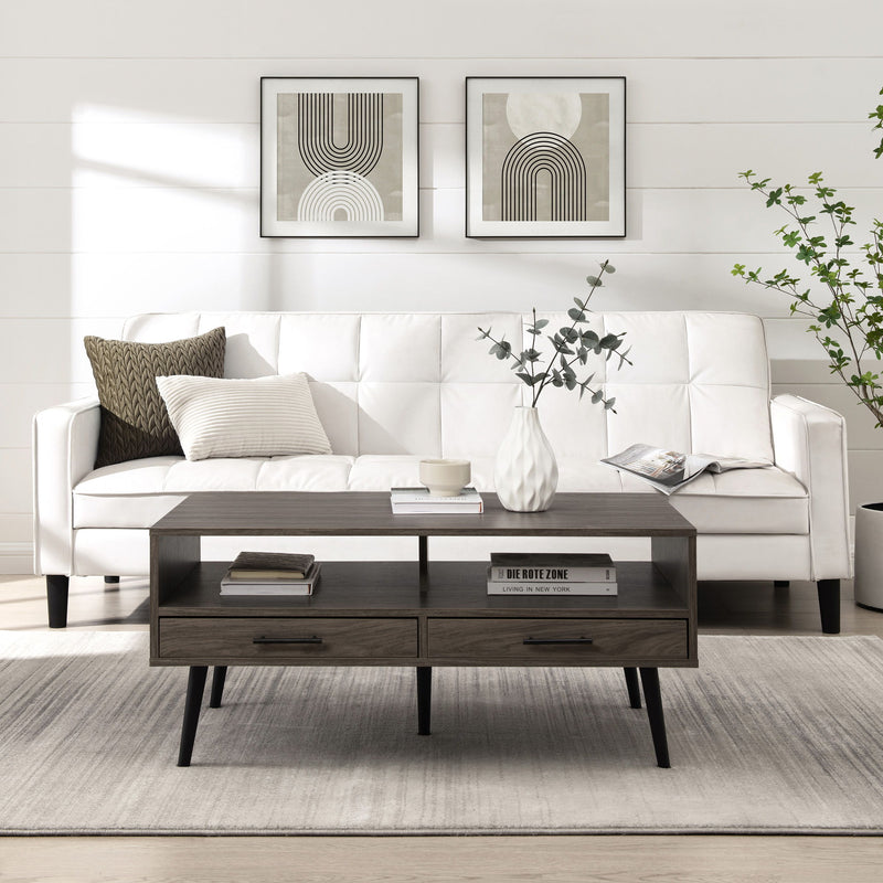 Contemporary 2 Drawer Low Coffee Table - Slate Gray