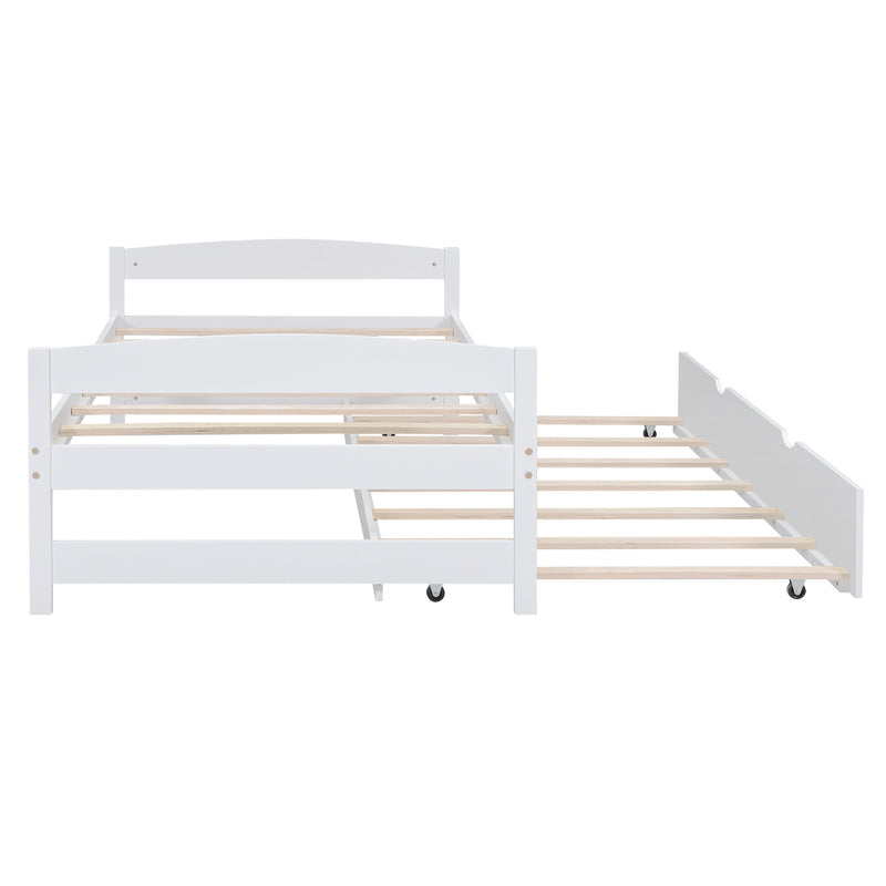 Twin Size Platform Bed with Twin Size Trundle, White