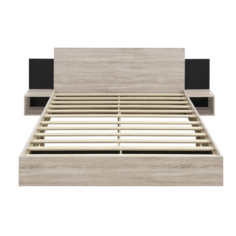 Floating Platform Bed, With LED Lights, Bedside Nightstand