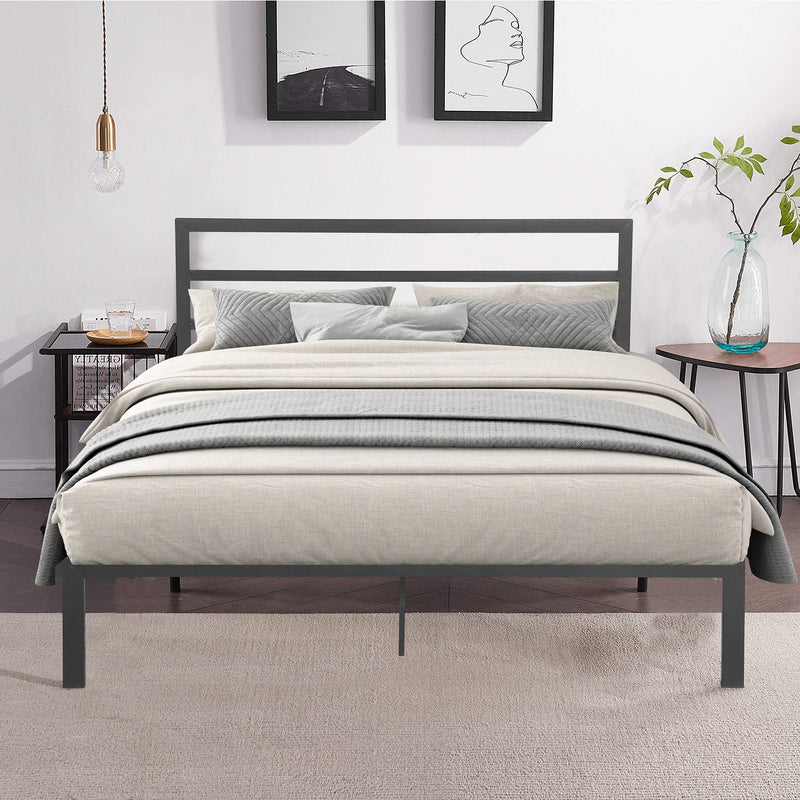 Queen Size Metal Bed Frame with Headboard Charcoal Grey