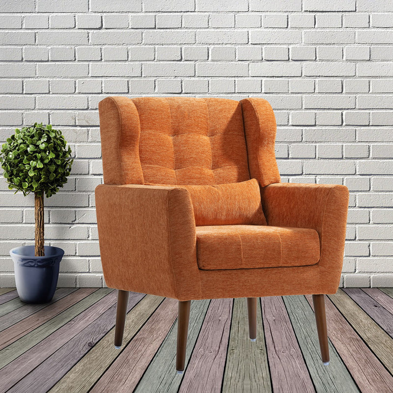 Modern Accent Chair, Chenille Arm Chairs For Living Room, Upholstered Mordern Armchair, Comfy Soft Padded Lounge Chair In Small Space, Bedroom, With Pillow, Solid Wood Leg