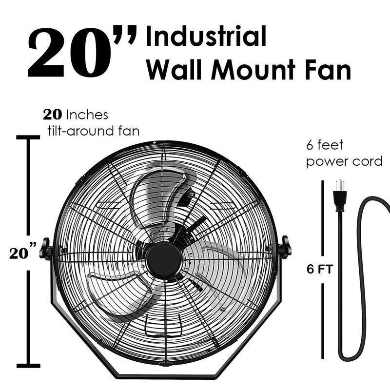 High Velocity 3 Speed Air Circulator Metal Wall Mount Fan