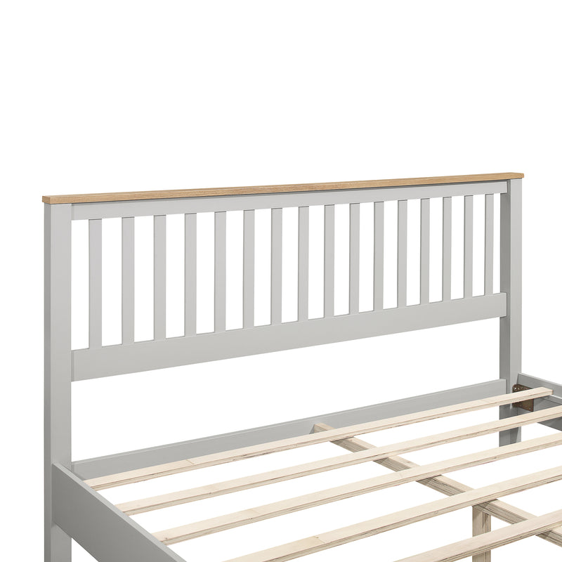 Country Style Concise Gray Solid Platform Bed with Oak Top, No Box Spring Needed, King