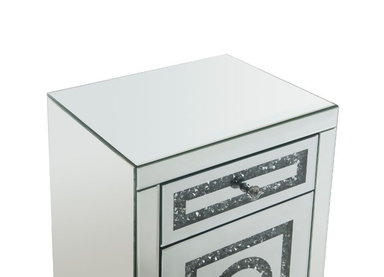 Noralie - Accent Table With Storage Drawers - Mirrored & Faux Diamonds - 26" - Atlantic Fine Furniture Inc