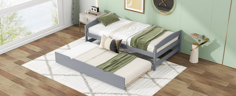 Twin Size Platform Bed with Twin Size Trundle, Gray