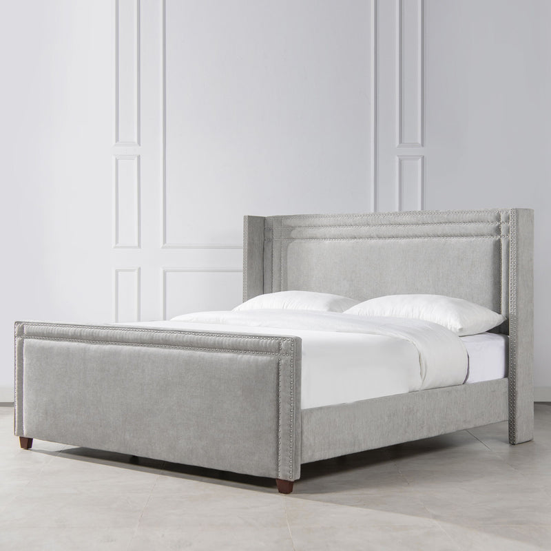 Elle - Wingback Upholstered King Bed - Silver Gray