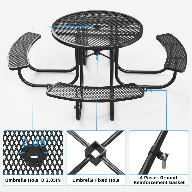 Round Outdoor Steel Picnic Table 46" With Umbrella Pole