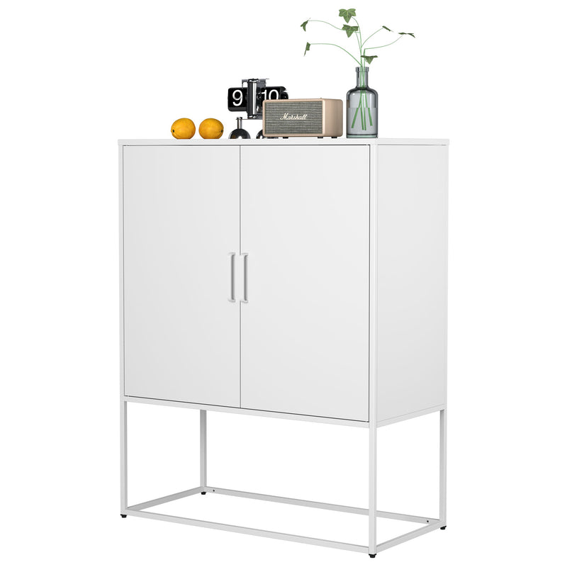 Heavy Duty Metal Buffet Sideboard Modern Steel Storage Cabinet With 2 Shelves, Free Standing Accent Cabinet With Magnetic Doors For Bedroom, Kitchen, And Home Office, Anti-Tip Design