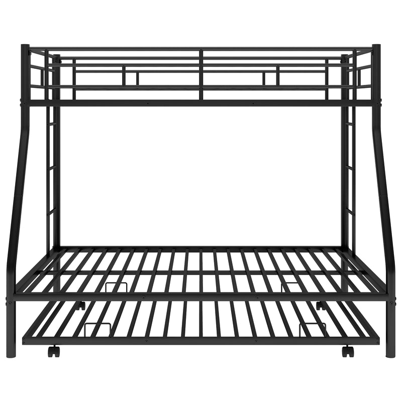 Twin over Full Bed with Sturdy Steel Frame, Bunk Bed with Twin Size Trundle, Two-Side Ladders, Black(OLD SKU:MF194424AAB)