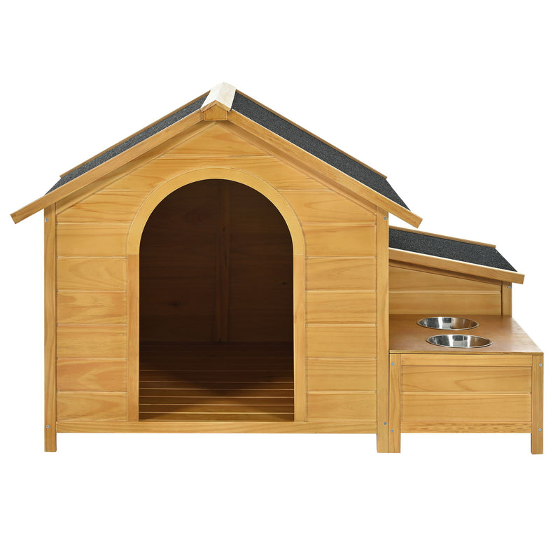 Large Size Wooden Dog House, Dog Crate For Large Dog Breeds, Cabin Style Raised Dog Shelter With Asphalt Roof, Solid Wood, Weatherproof - Nature