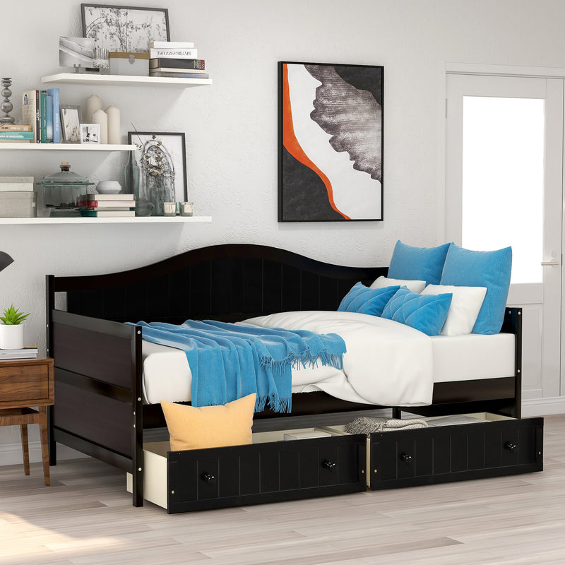 Twin Wooden Daybed with 2 drawers, Sofa Bed for Bedroom Living Room,No Box Spring Needed,Espresso