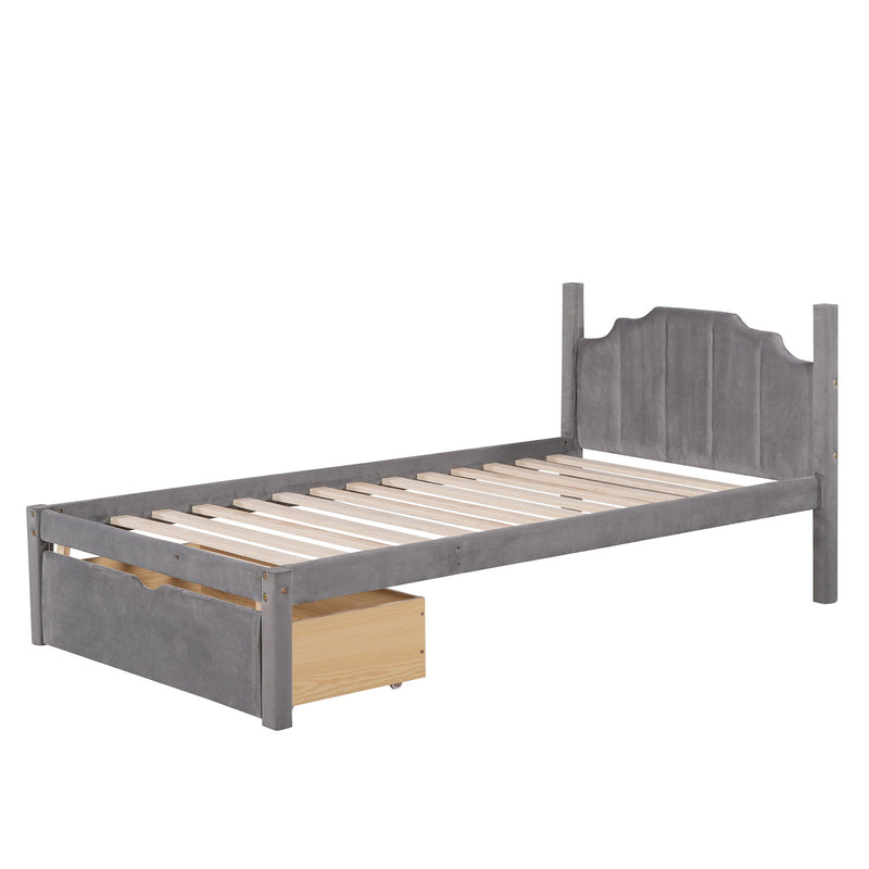 Full Over Twin & Twin Bunk Bed, Velvet Triple Bunk Bed With Drawers And Guardrails - Gray