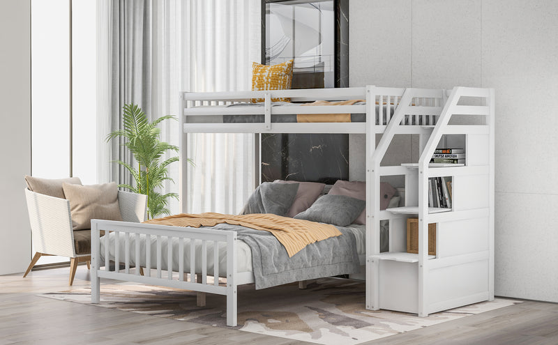 Twin over Full Loft Bed with Staircase,White(OLD SKU:SM000107AAK)