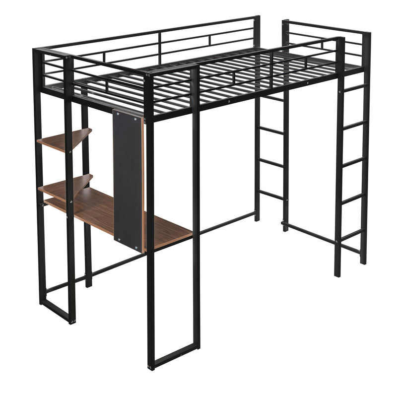 Twin Metal Loft Bed with 2 Shelves and one Desk ,BLACK(Old SKU: MF281206AAB)