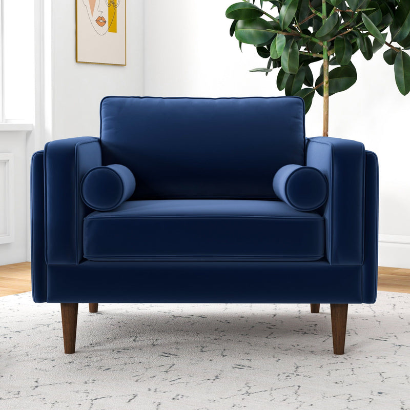 Amber - Lounge Chair Velvet - Brown / Navy Blue