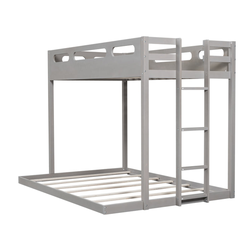 Twin over Full Bunk Bed with Built-in Ladder,Gray