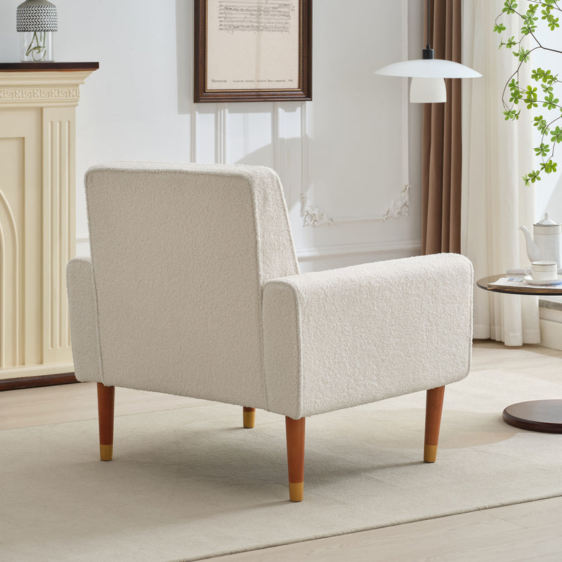 Classic Biscuit Style Accent Chair Comfortable Armrests, Soft Fabric, Elegant Solid Wood Legs With Gold Finish - Beige