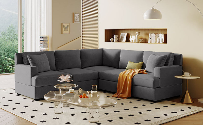 U_Style Sectional Modular Sofa with 2 Tossing cushions and Solid Frame for Living Room