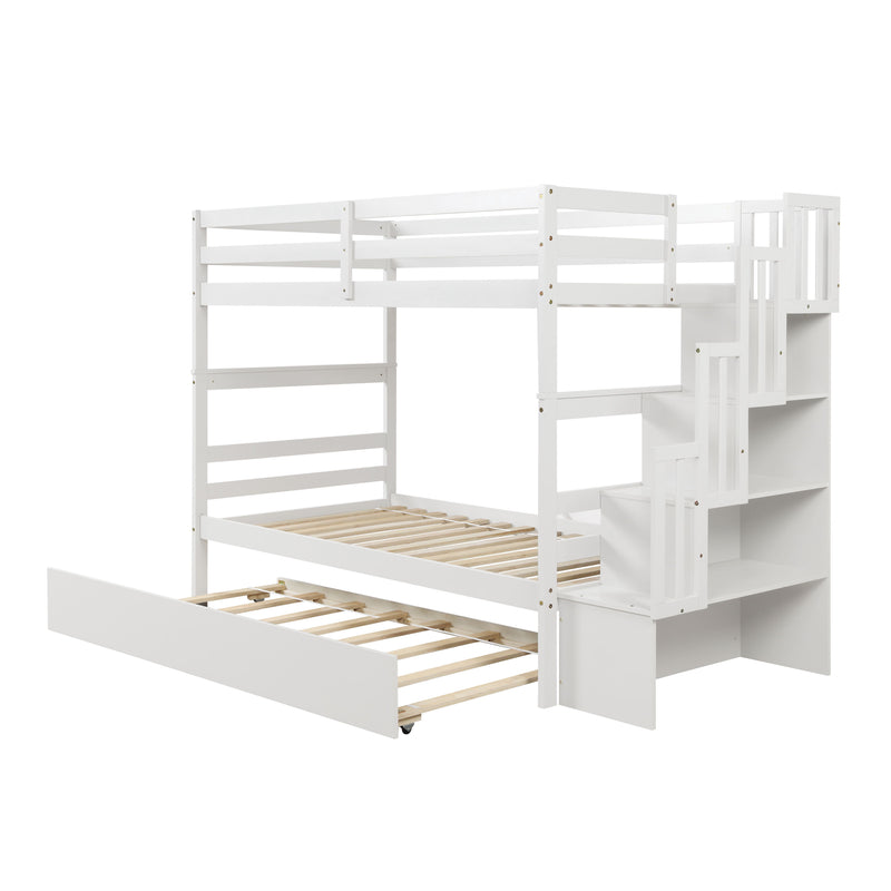 Twin Over Twin Bunk Beds With Twin Trundle And Stairway Storage Function