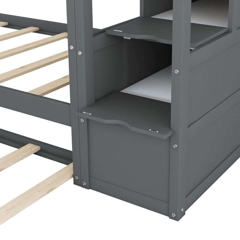 Twin-Over-Twin Bunk Bed with Twin Size Trundle and 3 Storage Stairs,Gray (OLD SKU :LP000064AAE)