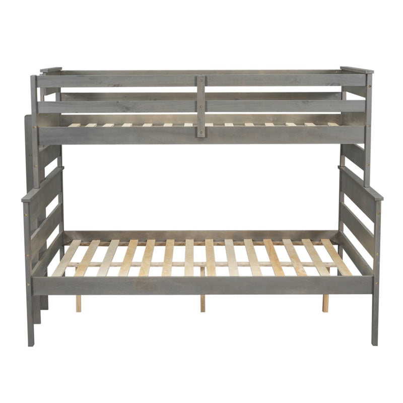 Wood Twin XL over Queen Bunk Bed with Ladder, Gray