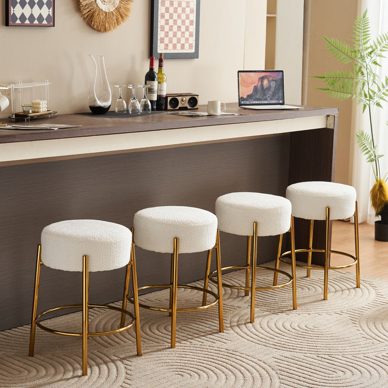 Round Bar Stools (Set of 2), Contemporary Upholstered Dining Stools For Kitchens, Coffee Shops And Bar Stores - Gold Legs