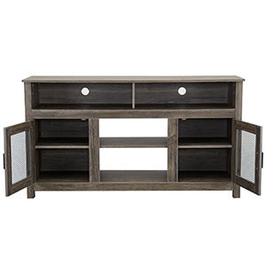 Modern Farmhouse TV Stand With Electric Fireplace, Fit Up To Flat Screen TV With Storage Cabinet And Adjustable Shelves Industrial Entertainment Center For Living Room - Gray