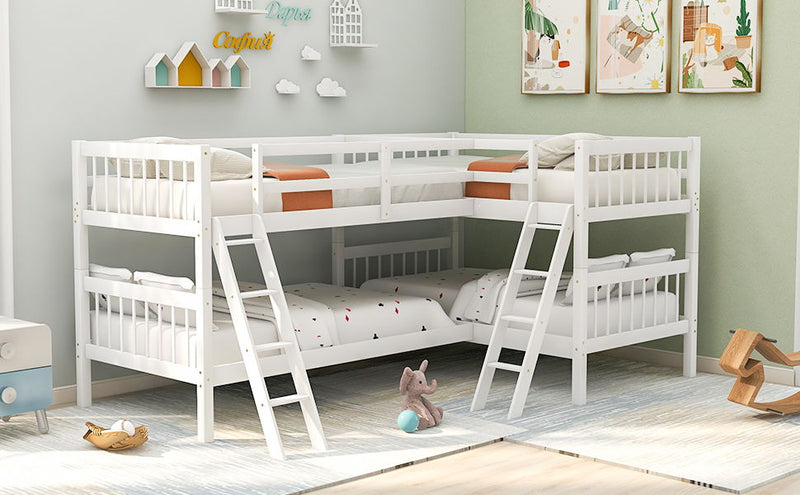 Twin L-Shaped Bunk Bed With Ladder - White