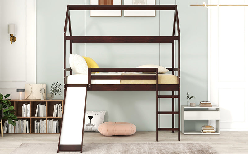 Twin Loft Bed with Slide, House Bed with Slide,Gray(OLD SKU :WF286245AAP)