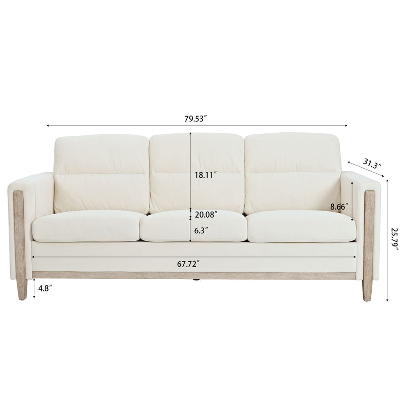 Comfortable Solid Wood Three-Seater Sofa, Soft Cushions, Durable And Long-Lasting, 79.5" Sofa Couch For Living Room