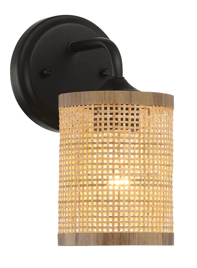 Reef - Single Lights Wall Sconce With Natural Shade Rustic Wicker Wall Light - Black / Rattan