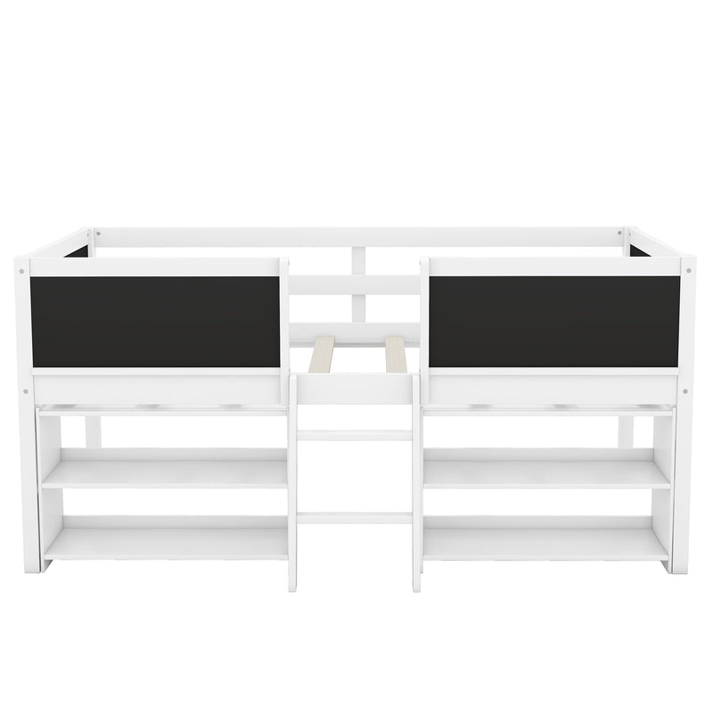 Twin Size Low Loft Bed with Two Movable Shelves and Ladder,with Decorative Guardrail Chalkboard,White(Old SKU: WF283286AAK)