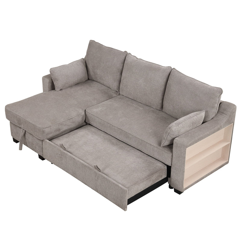 Pull Out Sleeper Sofa L-Shaped Couch Convertible Sofa Bed With Storage Chaise, Storage Racks And USB Ports