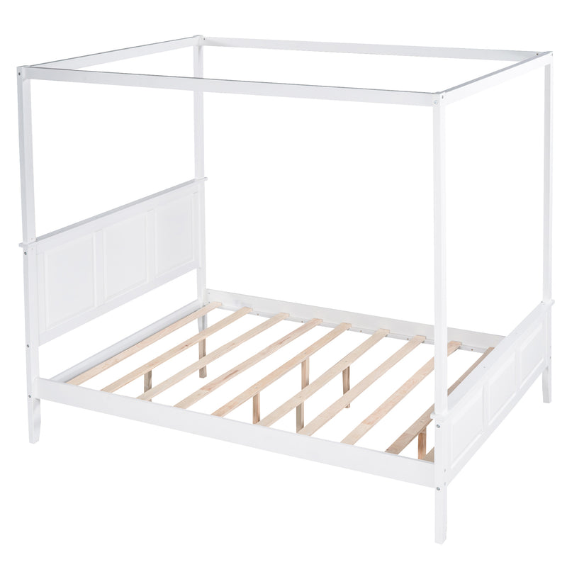 Queen Size Canopy Platform Bed with Headboard and Footboard,Slat Support Leg,White