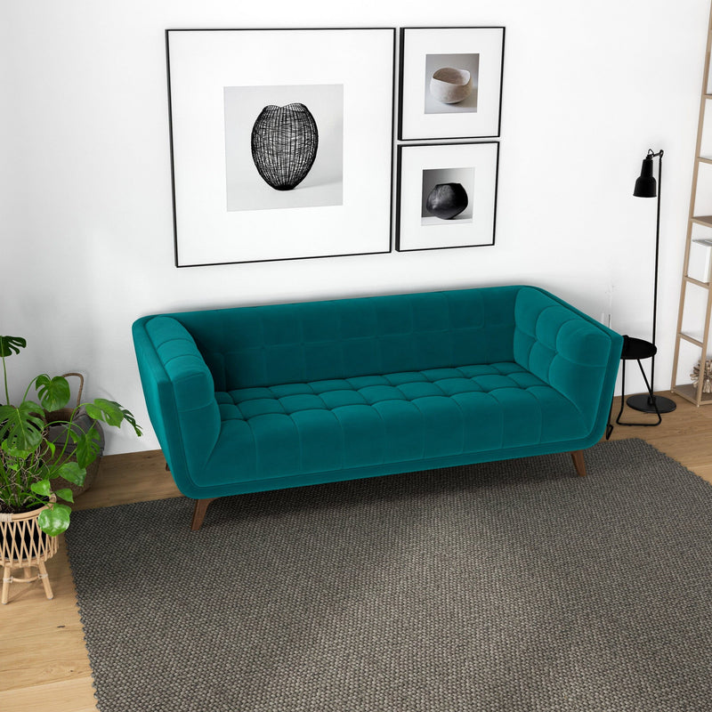 Addison - Small Velvet Sofa - Brown / Teal