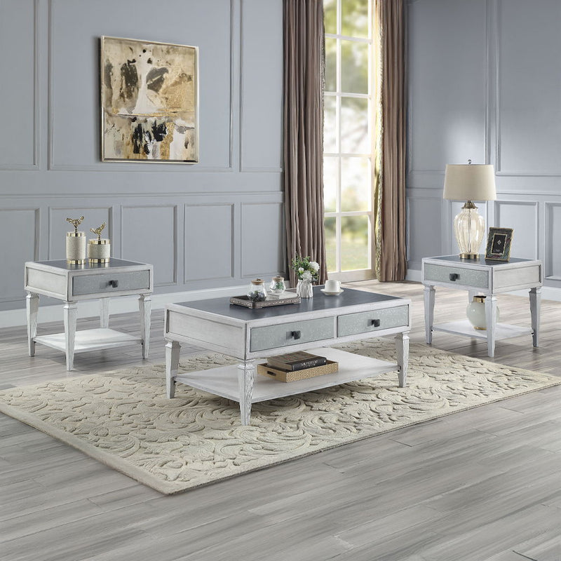 Katia - Coffee Table - Rustic Gray & Weathered White Finish