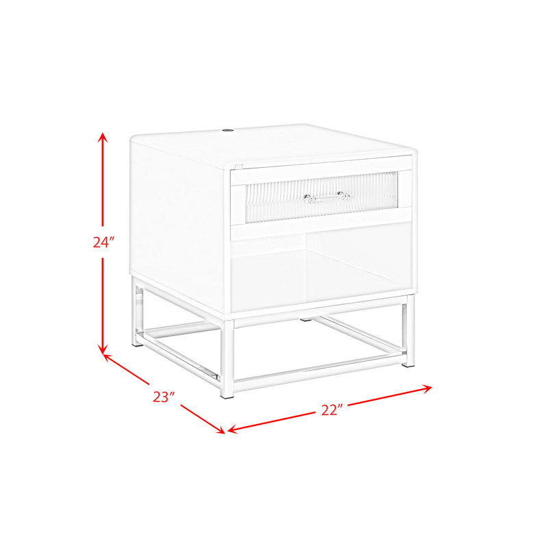 Chandra - End Table With LED And Battery Pack - Glossy White