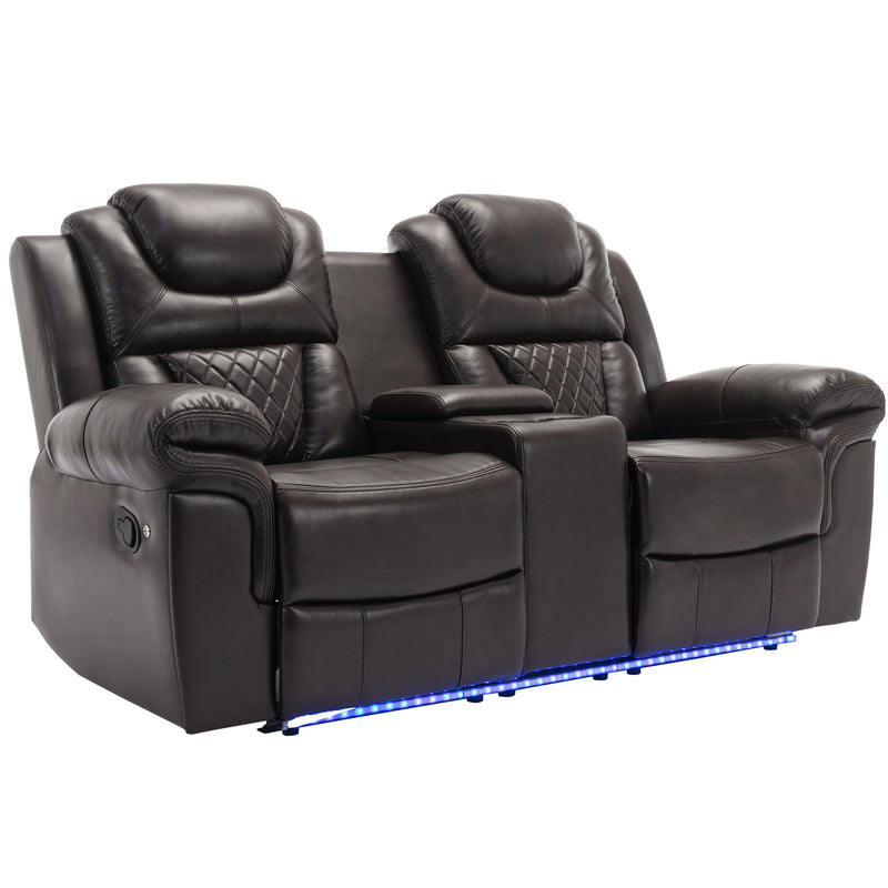 Home Theater Seating Manual Recliner Loveseat With Hide-Away Storage, Cup Holders And Led Light Strip For Living Room