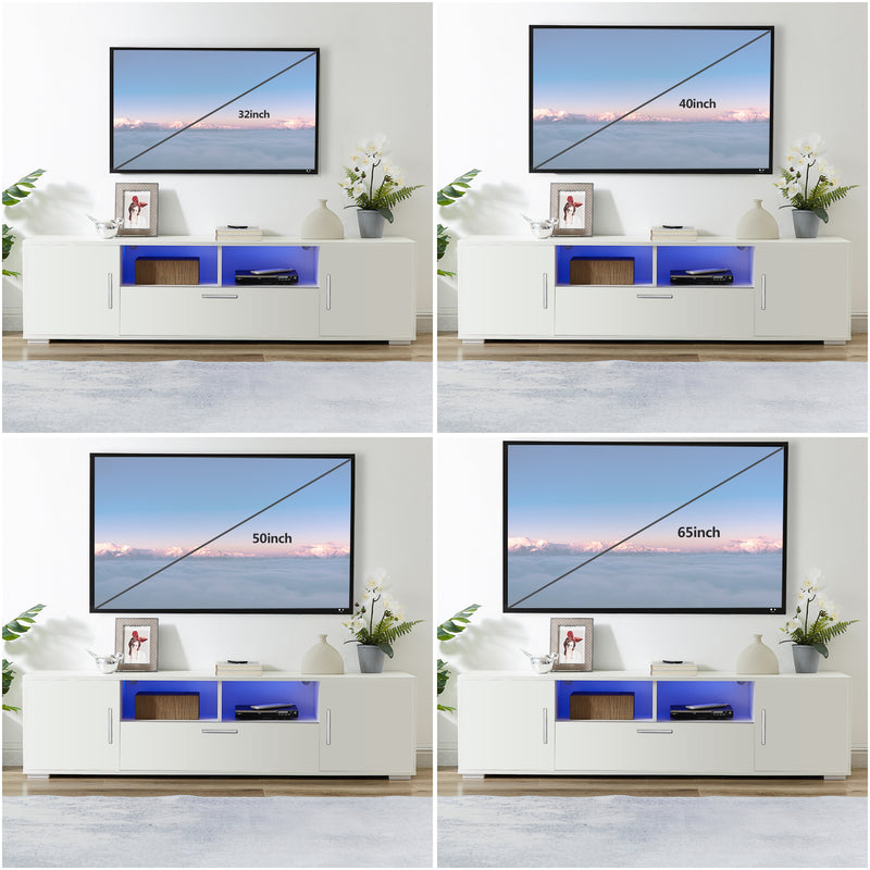 QuickassembleFashionTVstand,TVCabinet,entertainment center TV station,TVconsole,console with LED light belt, light belt can be remote control,with cabinets,open cells,for the living room,bedroom,white