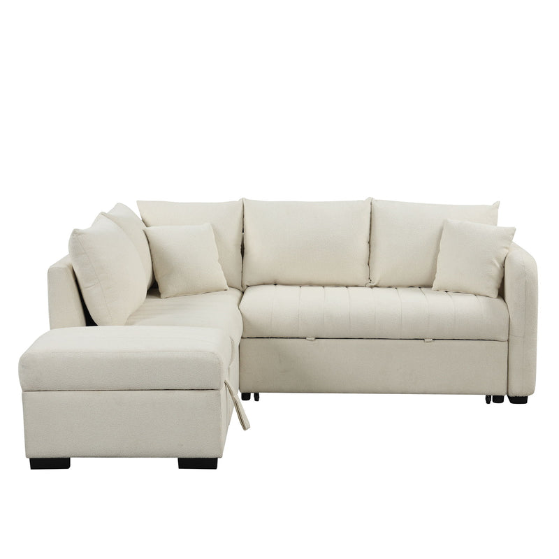 L-Shaped Sectional Pull Out Sofa Bed Sleeper Sofa With Two USB Ports, Two Power Sockets And A Movable Storage Ottoman