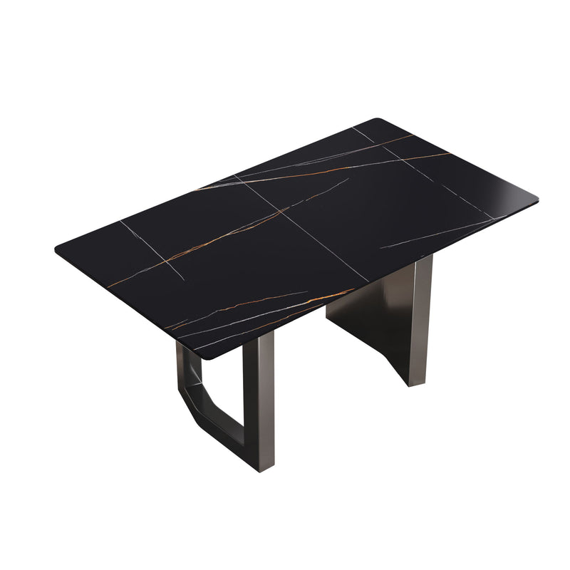 Modern Artificial Stone Black Straight Edge Metal Leg Dining Table