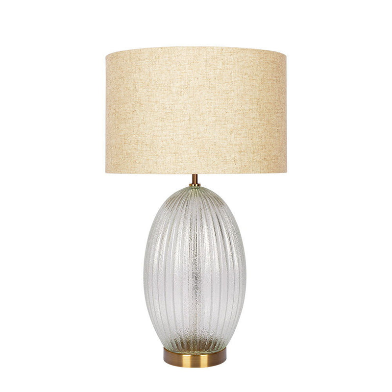 Aurora - Ribbed Lamp Base Clear Table Lamp Large Linen Shade - Beige / Clear / Gold