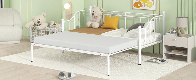 Twin Size Metal Daybed with Trundle, Daybed with Slat No Box required White