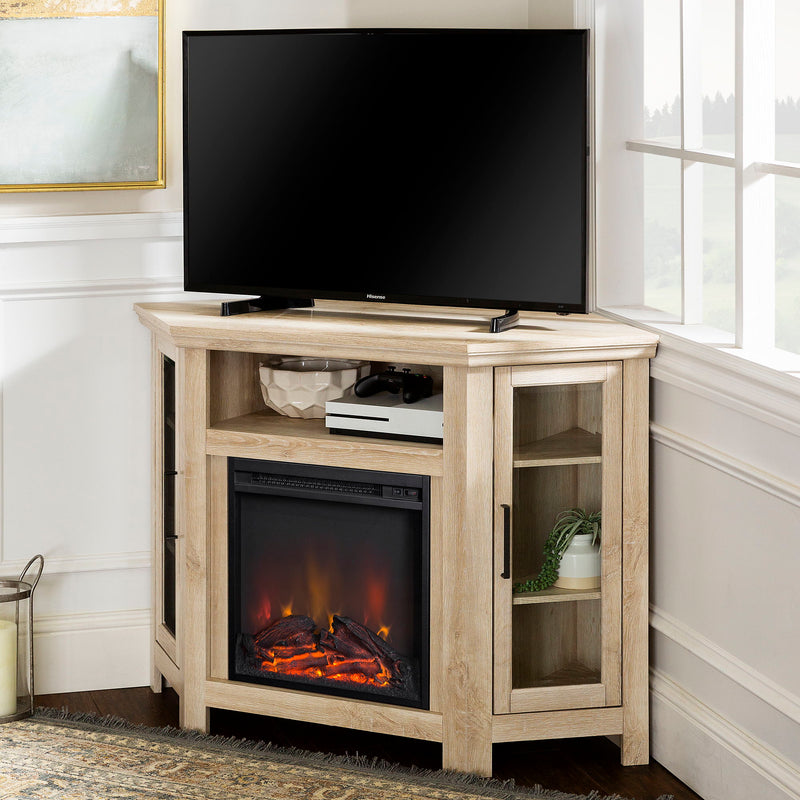 Classic Glass Door Fireplace TV Stand For TVs Up To 55" - White Oak