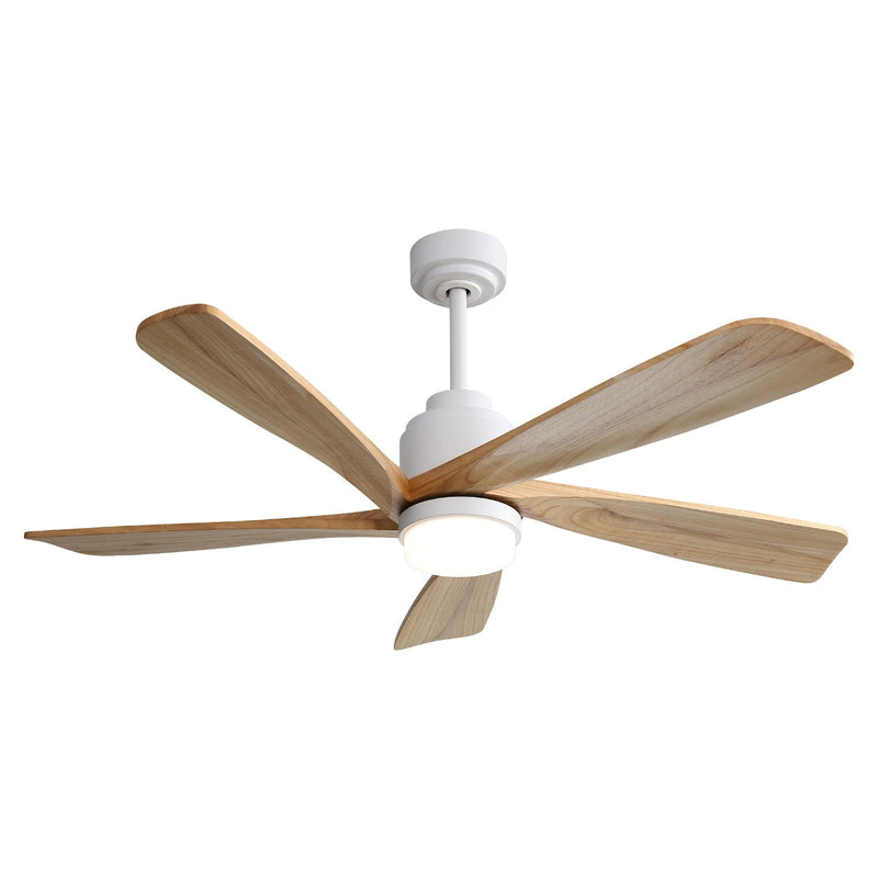 Indoor Ceiling Fan With Dimmable Led Light 5 Solid Wood Blades Remote Control Reversible Dc Motor With Smart App Control - White