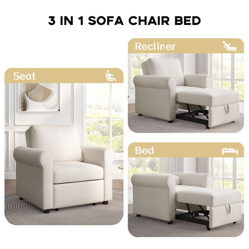 3 In 1 Sofa Bed Chair, Convertible Sleeper Chair Bed, Adjust Backrest Into A Sofa, Lounger Chair, Single Bed, Modern Chair Bed Sleeper For Adults