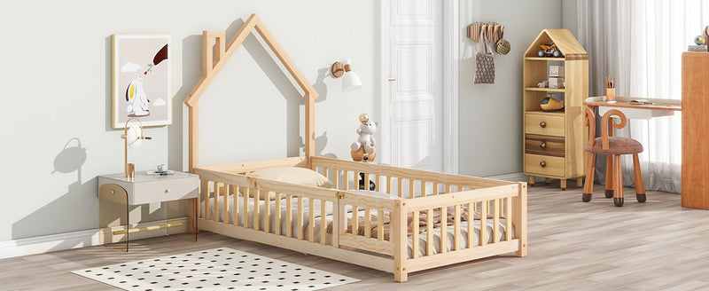 House-Shaped Headboard Floor Bed With Fence