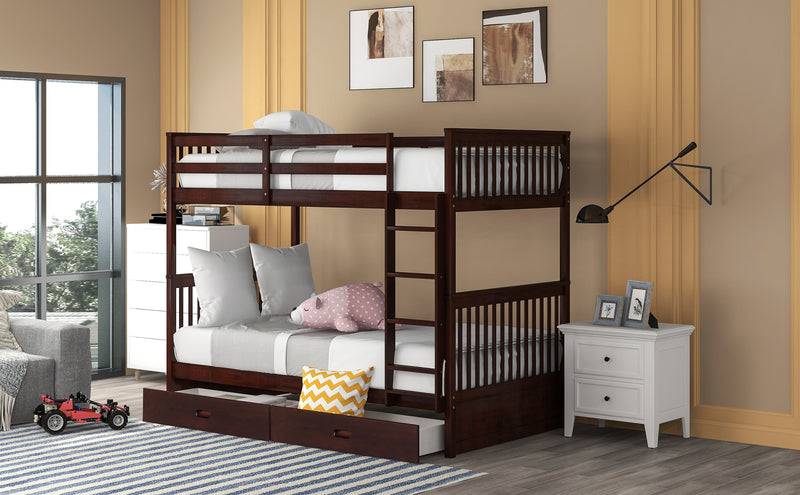 Twin-Over-Twin Bunk Bed with Ladders and Two Storage Drawers (Espresso)(OLD SKU:LT000265AAP)