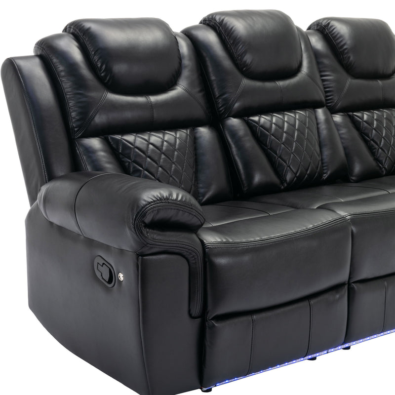 Home Theater Seating Manual Recliner Chair With Center Console And Led Light Strip For Living Room